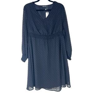 NEW Bloomchic Lantern Sleeve Swiss Dot Black Midi Dress M